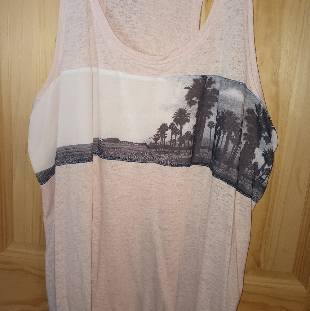 Lane Bryant Pink Tank Top with Palm Tree Print